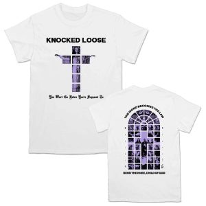 Knocked Loose Merch Purple Cross White Tee 1 fitire.jpg