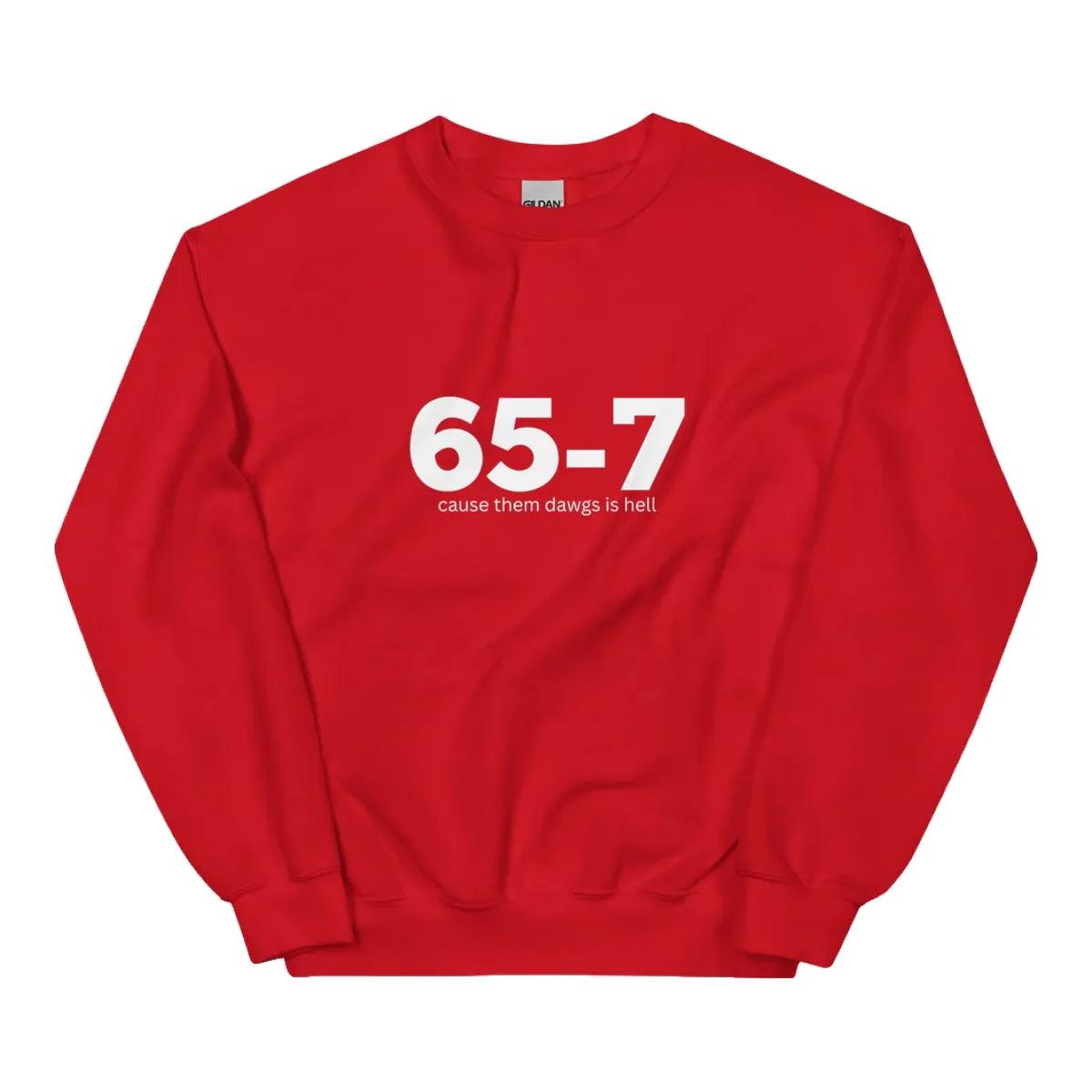 Between The Hedges Merch 65 7 Cause Them Dawgs Is Hell Sweatshirt Red yvjrzi.jpg