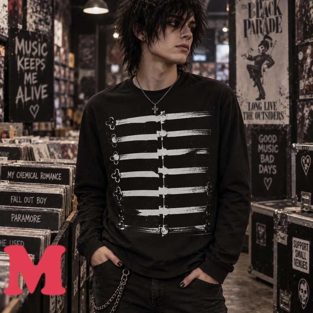 My Chemical Romance Merch Distressed Military Stripe Black T-Shirt 3
